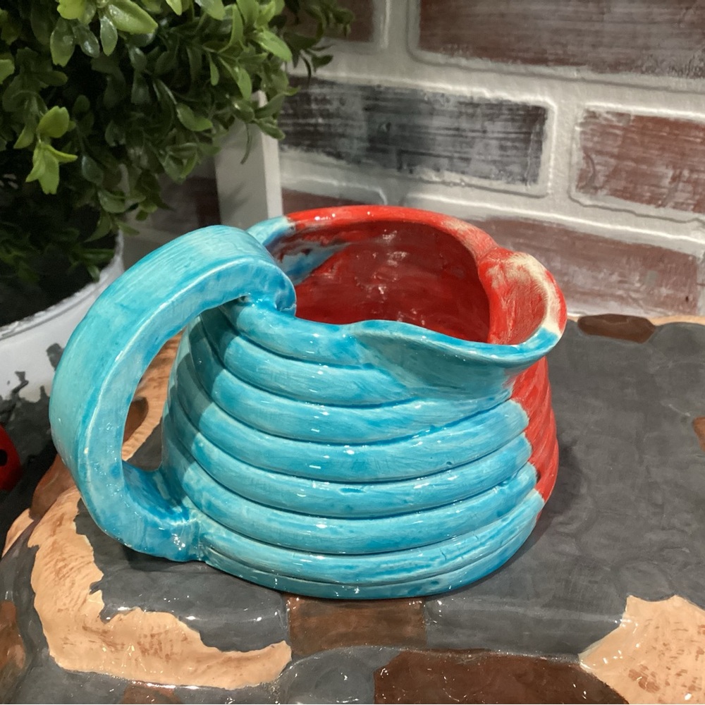 🔴 Beautiful Handcrafted Clay Pottery Pitcher Decor Art - Unique - Colorful - Picture 2 of 12